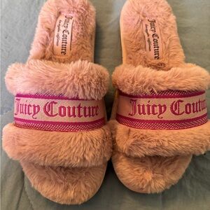 Juicy Couture pink Faux Fur Slides